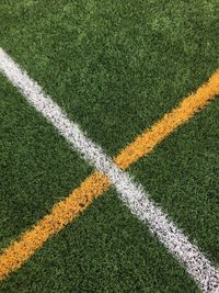 High angle view of soccer field