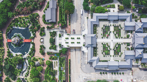 High angle view of buildings in city