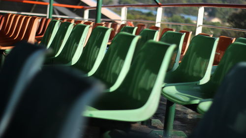 Close-up of empty seats in row