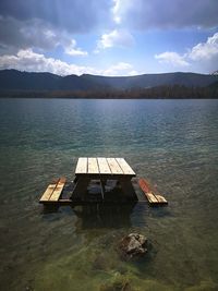 High angle view of lake against sky