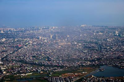 High angle view of buildings in city