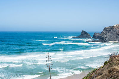 Scenic view of sea against clear sky