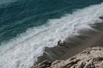 High angle view of people on beach