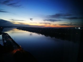 Scenic view of river against sky at sunset