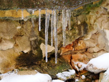 Close-up of frozen rock in cave