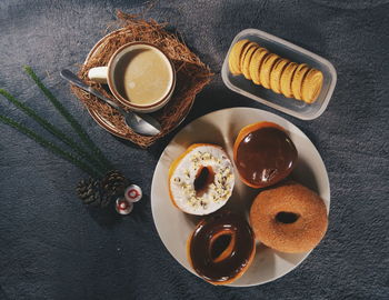 High angle view of food on table