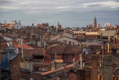 High angle view of cityscape against sky