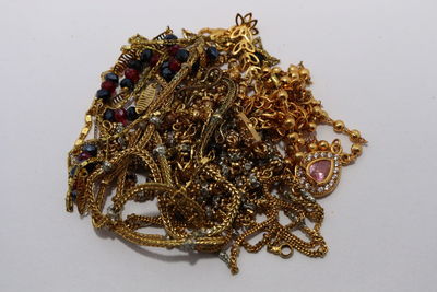 High angle view of food on table against white background