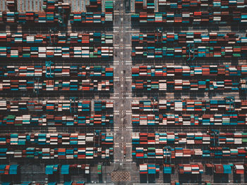 Aerial view of containers at harbor 