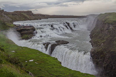 Thundering and massive gullfoss waterfalls are spectacular during an icelandic summer