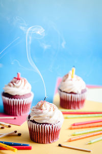Close-up of cupcakes on table