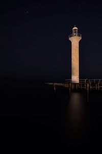 Lighthouse against clear sky at night