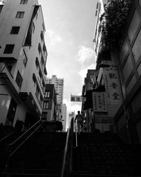 Low angle view of steps amidst buildings in city