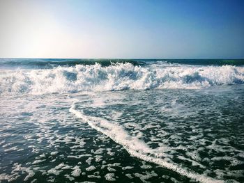 Scenic view of sea against clear sky