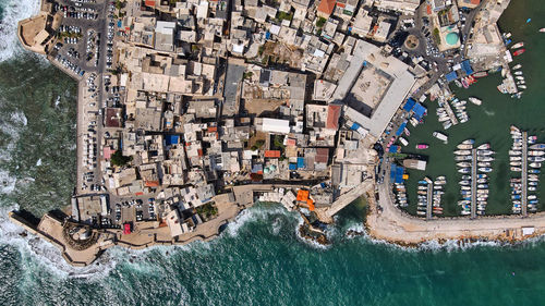 High angle view of city buildings