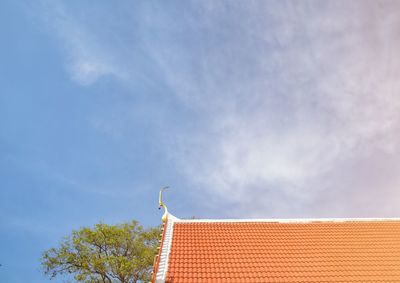 Low angle view of building roof against sky