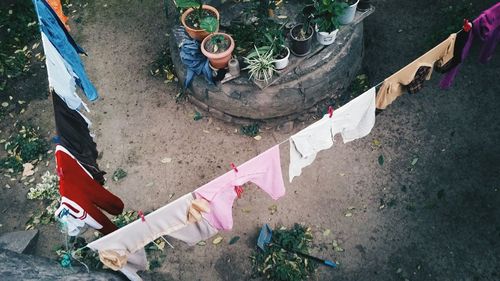 High angle view of clothes lines