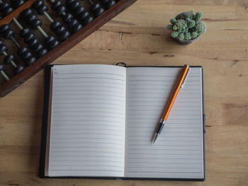 High angle view of books on table