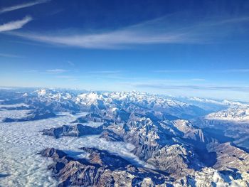 Snow covered mountains against cloudy sky