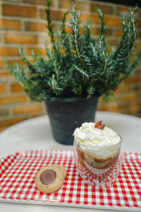 Close-up of dessert on table
