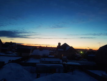 City against sky during sunset