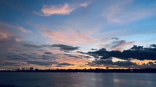 Scenic view of sea against dramatic sky