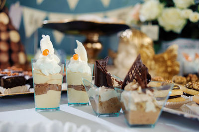 Close-up of chocolate cake on table