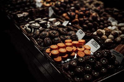 High angle view of vegetables in container for sale