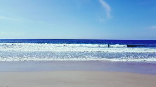 Scenic view of sea against blue sky