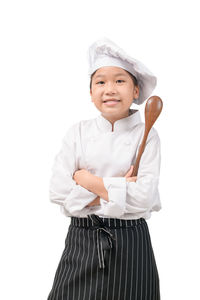 Portrait of a smiling girl over white background