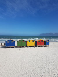 Scenic view of beach against blue sky