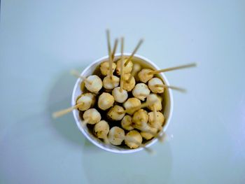 High angle view of fruits in bowl on table
