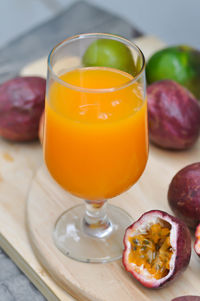 Close-up of orange juice in glass