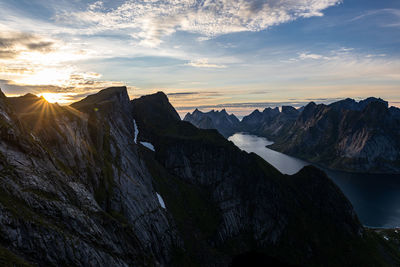 Scenic view of mountains against sky during sunset