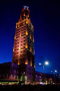 Low angle view of buildings at night