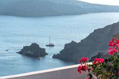 High angle view of sailboat on sea