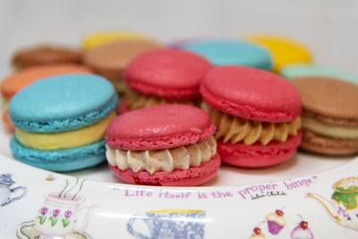 Close-up of multi colored candies on table