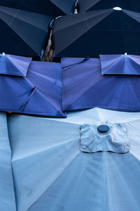 High angle view of blue umbrella