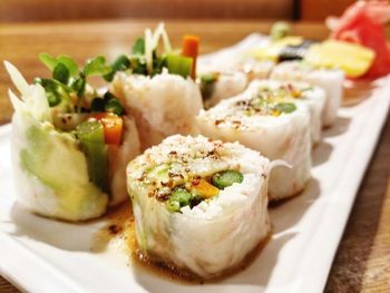 Close-up of served food in plate