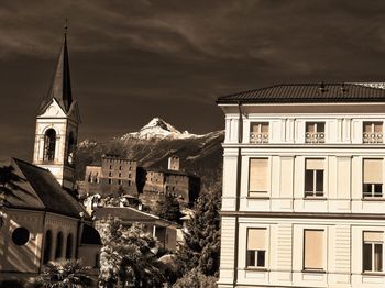 Church against sky in city