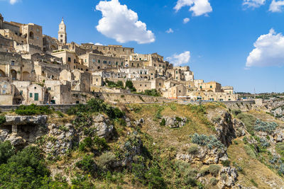 Scenic cityscape of matera sasso caveoso district in a beautiful sunny day, basilicata, italy