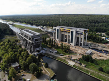 High angle view of bridge over river