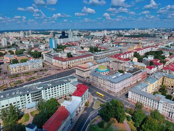 High angle view of buildings in city