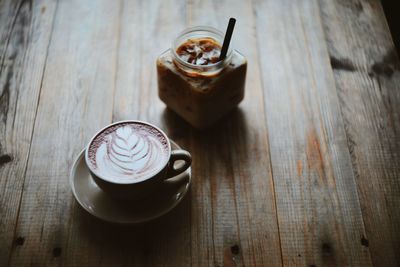 High angle view of coffee on table