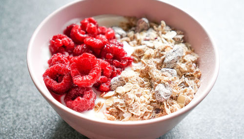High angle view of breakfast served in bowl