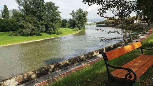 Scenic view of swimming pool by lake