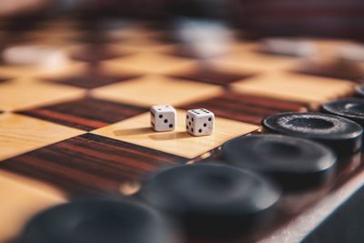 High angle view of dices on board game