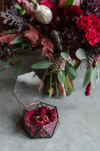 Close-up of christmas decorations on table