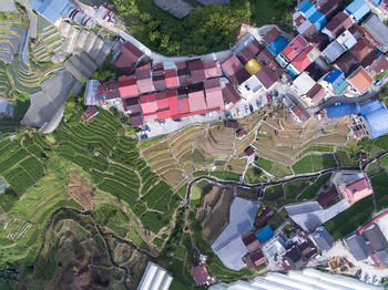 High angle view of buildings in city