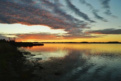 Scenic view of lake at sunset